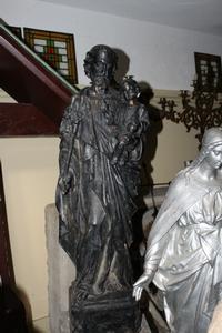 St. Joseph Statue With Child en Cast Iron, France 19th century