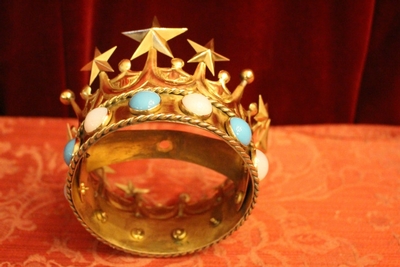 St. Mary Crown en Brass polished Gem Stones, France