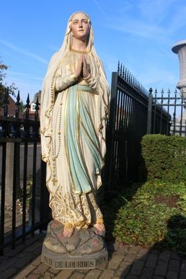 St. Mary Lourdes Statue Signed: Henri Gerard en plaster polychrome, Belgium 19th century