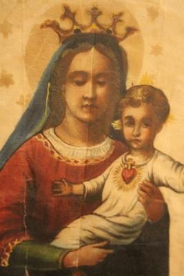 St. Mary Painted On Silk en Silk / Glass, 19th century