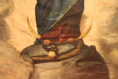 St. Mary Painted On Silk en Silk / Glass, 19th century