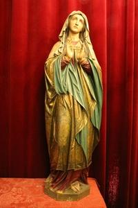 St. Mary Statue en fully hand-carved wood / polychrome / gilt, Belgium 19th century