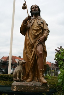 St. Rochus Statue en WOOD, FRANCE 19TH CENTURY