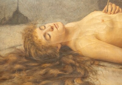 St.Ursula On Her Deathbed Painting Louis Justin Maurice Perrey (1856-1904) Expected ! en Painted on Linen, France 19 th century