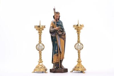 Statue Of Louis Ix Of France With An Accompanying Console Expected ! en Wood, France 19 th century