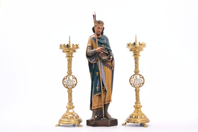 Statue Of Louis Ix Of France With An Accompanying Console Expected ! en Wood, France 19 th century