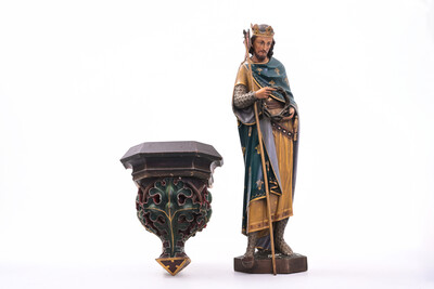 Statue Of Louis Ix Of France With An Accompanying Console Expected ! en Wood, France 19 th century