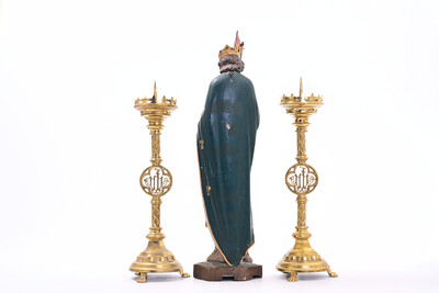 Statue Of Louis Ix Of France With An Accompanying Console Expected ! en Wood, France 19 th century