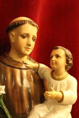 Statue St. Anthony &  Child en Terra-Cotta polychrome, Belgium 19th century