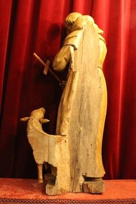 Statue St. Franciscus / St. Francis With Lamb                  en hand-carved wood , Dutch 19th century ( anno 1835 )