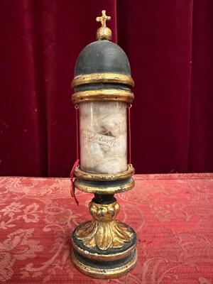 Very Rare Cylinder-Reliquary - Relic Ex Ossibus St. Sebastian en Wood / Glass / Originally Sealed, Italy  18 th century