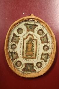 Very Rare Fully Hand-Made Theca / Reliquary – Tiny Statue St. Mary – Relics St. Magarita – St. Servatius – St. Christina – St. Celestina – St. Beatrice And More  ITALY / ABOUT 1780 18 th century