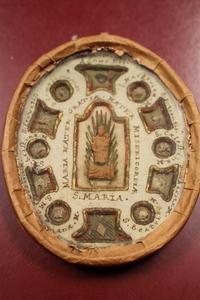 Very Rare Fully Hand-Made Theca / Reliquary – Tiny Statue St. Mary – Relics St. Magarita – St. Servatius – St. Christina – St. Celestina – St. Beatrice And More  ITALY / ABOUT 1780 18 th century