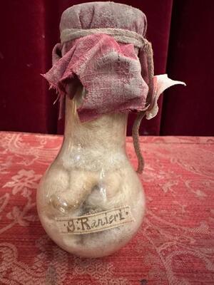 Very Rare Glass-Bulb-Reliquary Ex Ossibus St. Rainerius en Glass / Originaly Sealed / Fabrics, Italy  18 th century ( Anno 1790 )