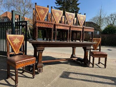 Exceptional Adjustable Table With Matching Chairs en Oak / Leather, Spain 19 th century