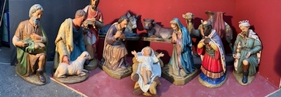 Large Nativity Set 100 Cm ! en Plaster polychrome, Dutch 19 th century ( Anno 1870 )