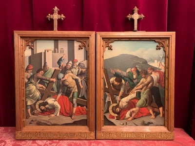 Stations Of The Cross style Gothic - style en Painted On Canvas , Belgium 19th century ( anno 1880 )