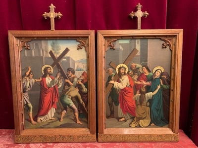Stations Of The Cross style Gothic - style en Painted On Canvas , Belgium 19th century ( anno 1880 )