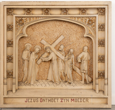 Stations Of The Cross  style Gothic - Style en Plaster, Belgium  19 th century