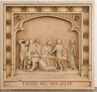 Stations Of The Cross  style Gothic - Style en Plaster, Belgium  19 th century