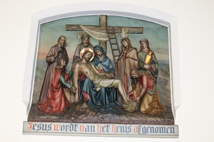 Stations Of The Cross. style Gothic - Style en Terra-Cotta polychrome, Belgium 19th century