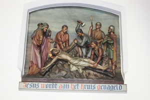 Stations Of The Cross. style Gothic - Style en Terra-Cotta polychrome, Belgium 19th century