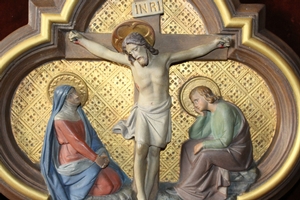 Stations Of The Cross style Gothic - style en plaster polychrome, Belgium 19th century / 1890