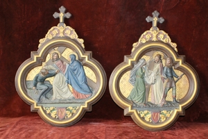 Stations Of The Cross style Gothic - style en plaster polychrome, Belgium 19th century / 1890