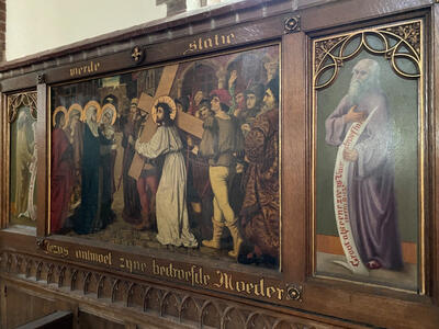 Stations Of The Cross More Pictures Soon ! style Gothic - style en Painted on Linen / Wooden Oak Frames, Netherlands  19 th century ( Anno 1899 )