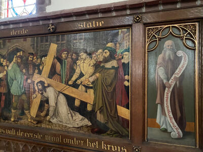 Stations Of The Cross More Pictures Soon ! style Gothic - style en Painted on Linen / Wooden Oak Frames, Netherlands  19 th century ( Anno 1899 )