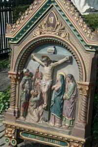 Stations Of The Cross style roman en PLASTER POLYCHROME, France 19th century