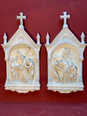 Stations Of The Cross style Romanesque en Terra-Cotta polychrome, France 19th century ( anno 1890 )