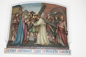 Stations Of The Cross en Terra-Cotta polychrome, Belgium 19th century