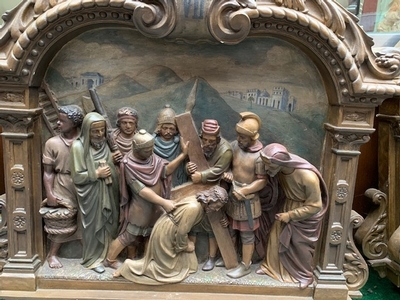 Stations Of The Cross  en Plaster polychrome, Belgium 19th century ( anno 1890 )