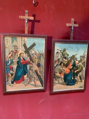 Stations Of The Cross en Printed in Oak Frames, Belgium 19th century