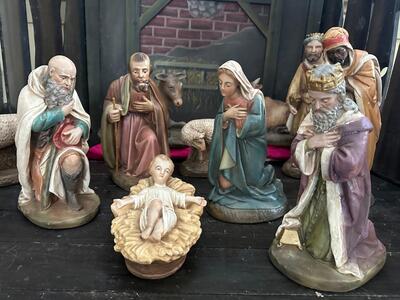 Nativity Set style Gothic - Style en Plaster polychrome, Belgium
