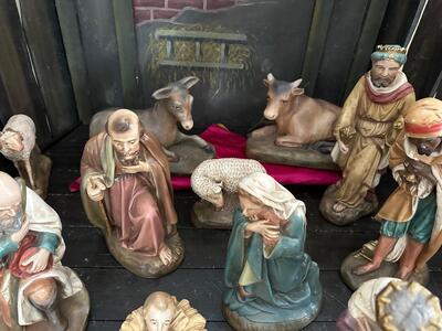 Nativity Set style Gothic - Style en Plaster polychrome, Belgium
