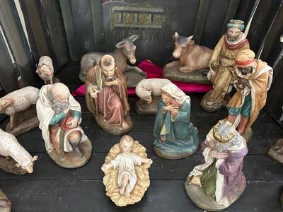 Nativity Set style Gothic - Style en Plaster polychrome, Belgium