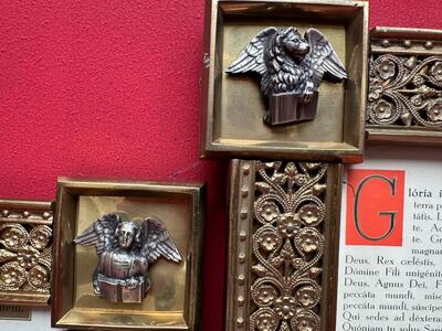 3  Exceptional Art Nouveau Set Canon Boards. 4 Evangelists Measurements : 1 X 60 W X 50 H Cm. 2 X 33 W  X 42 H Cm.