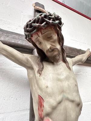 Calvary Scene Corpus Christi St. Mary & St. John style Gothic - Style en Plaster polychrome / Glass Eyes / Wood, Belgium  19 th century ( Anno 1875 )