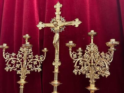 Exceptional Altar - Set style Gothic - Style en Bronze / Polished and Varnished / Stones, Belgium 19 th century ( Anno 1865 )