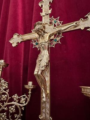 Exceptional Altar - Set style Gothic - Style en Bronze / Polished and Varnished / Stones, Belgium 19 th century ( Anno 1865 )