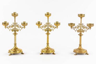 Matching Candle Holders style Gothic - Style en Brass, Belgium  19 th century