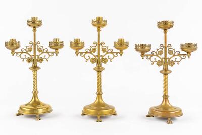 Matching Candle Holders style Gothic - Style en Brass, Belgium  19 th century