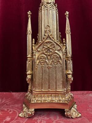 3 Gothic - style Matching Pair Candle Holders With Cross. Measures Candle Holders Without Pin