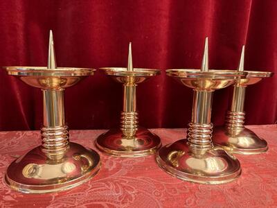 Matching Candle Holders Height Without Pin. style art - deco en Brass / Polished and Varnished, Belgium  20 th century ( Anno 1930 )
