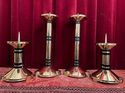 Matching Candle Sticks Height Without Pin. style art - deco en Brass / Bronze / Polished and Varnished / Ebony Wood, Belgium  20 th century ( Anno 1930 )