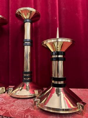 Matching Candle Sticks Height Without Pin. style art - deco en Brass / Bronze / Polished and Varnished / Ebony Wood, Belgium  20 th century ( Anno 1930 )