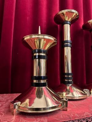 Matching Candle Sticks Height Without Pin. style art - deco en Brass / Bronze / Polished and Varnished / Ebony Wood, Belgium  20 th century ( Anno 1930 )