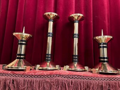 Matching Candle Sticks Height Without Pin. style art - deco en Brass / Bronze / Polished and Varnished / Ebony Wood, Belgium  20 th century ( Anno 1930 )